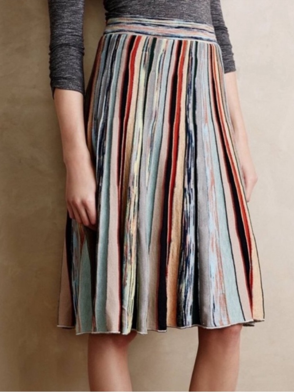 Anthropologie Moth multicolor striped knit midi skirt size medium